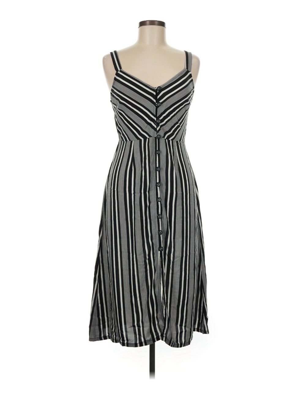 Xhilaration Black and White Striped Button-Front Midi Dress Small